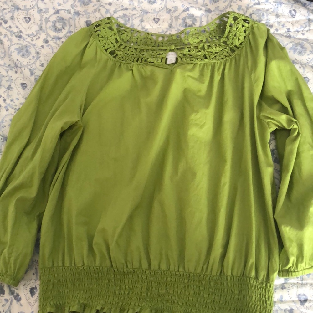 Charter Club light lime green 3/4 sleeve blouse